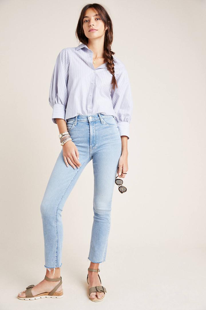 Mother The Dazzler Ankle Fray Ultra High-rise Straight-leg Jeans