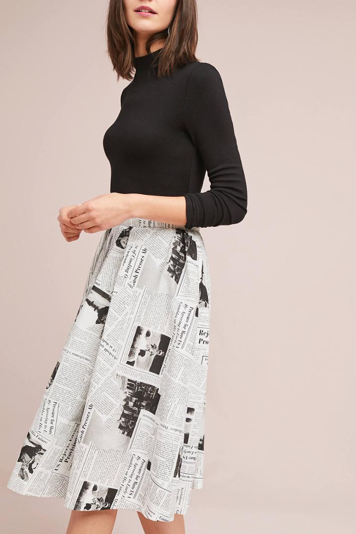 Mignon Doo Newspaper Print Skirt