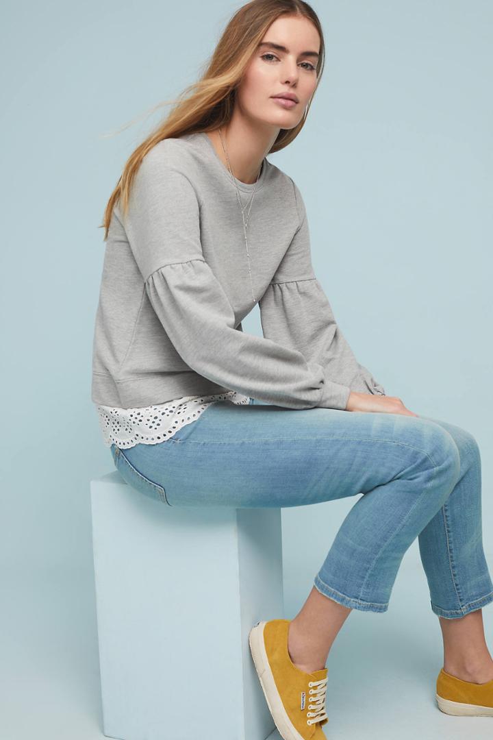 Anthropologie Eyelet Layered Sweatshirt