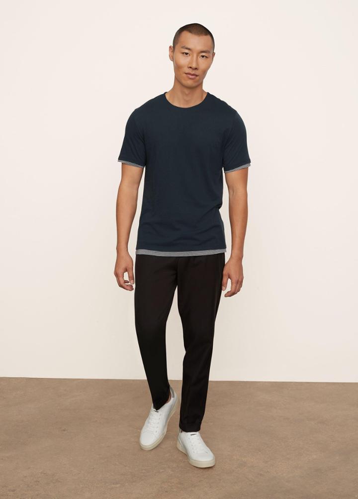 Vince Pima Cotton Double Layer Stripe Short Sleeve Tee