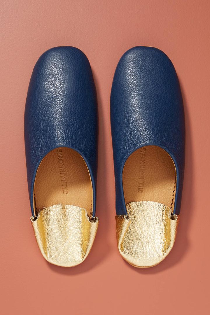 Jill Burrows Indigo Blue & Gold Slippers