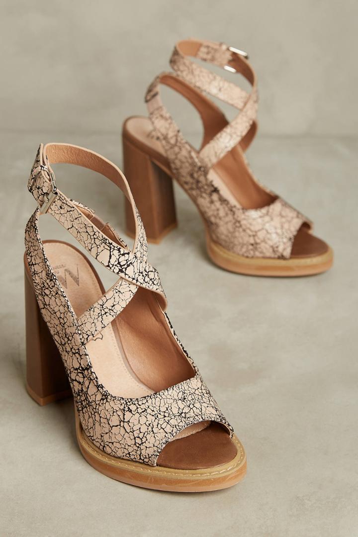 Vanessa Wu Textured Leather Block Heel Sandals
