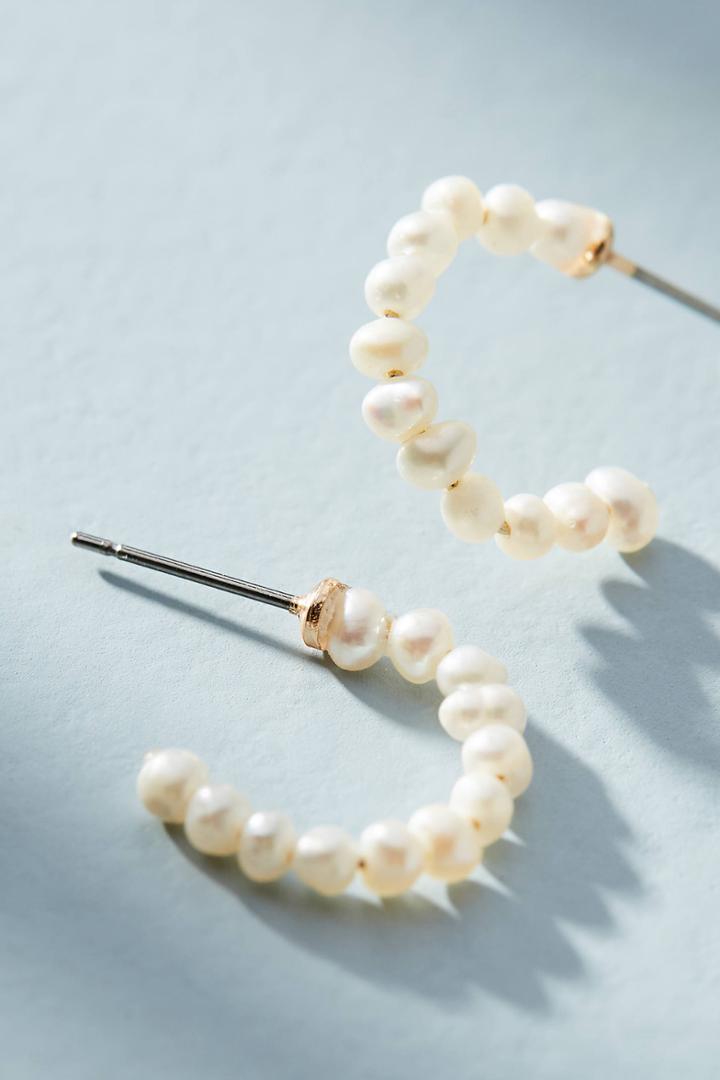 Anthropologie Pearled Hugger Hoop Earrings