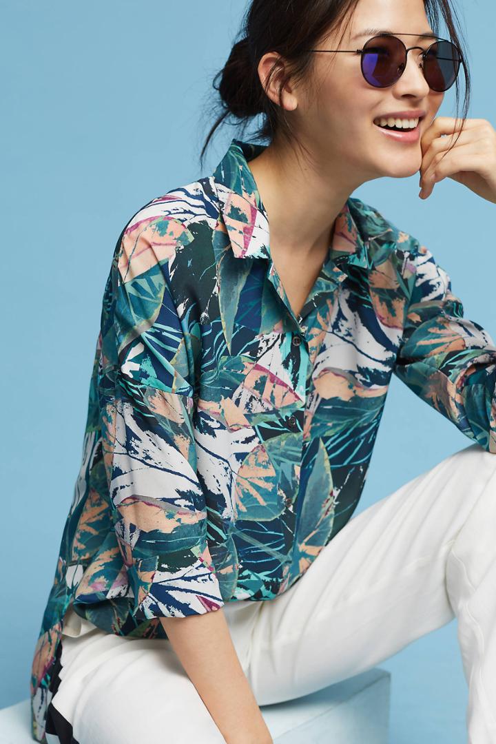 Kachel Palm-printed Silk Blouse