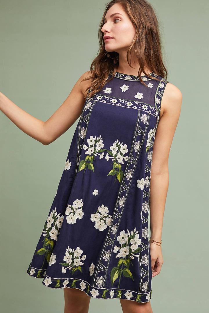 Maeve Rosa Embroidered Swing Dress
