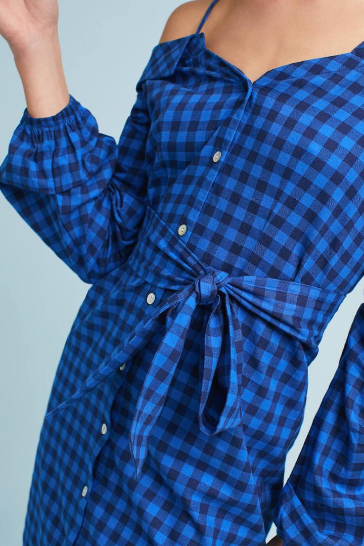 Guest Editor Flannel Open-shoulder Shirtdress