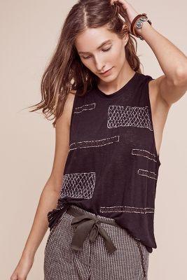 Burning Torch Beaded Linen Tank