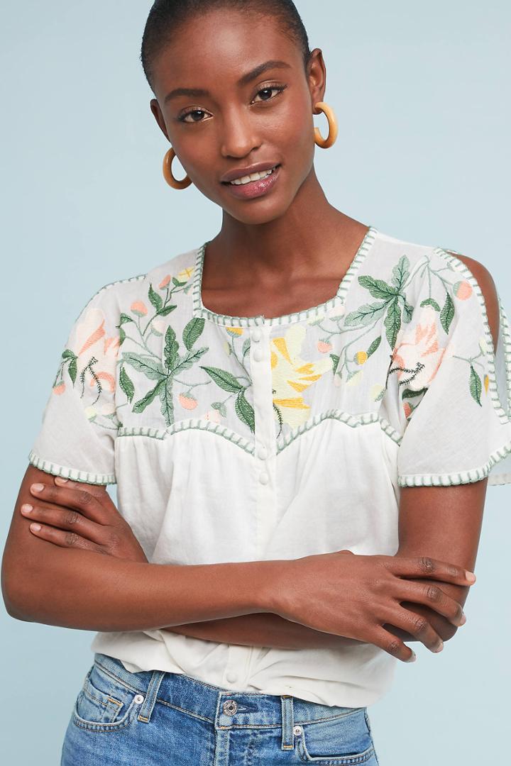 Intropia Embroidered Peasant Top