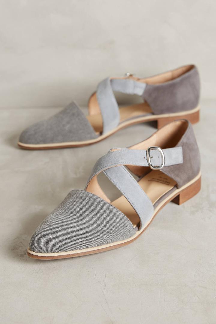 Anthropologie Kmb Cross-strap Denim Flats