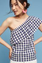 The Lady & The Sailor Ruffled One-shoulder Gingham Top