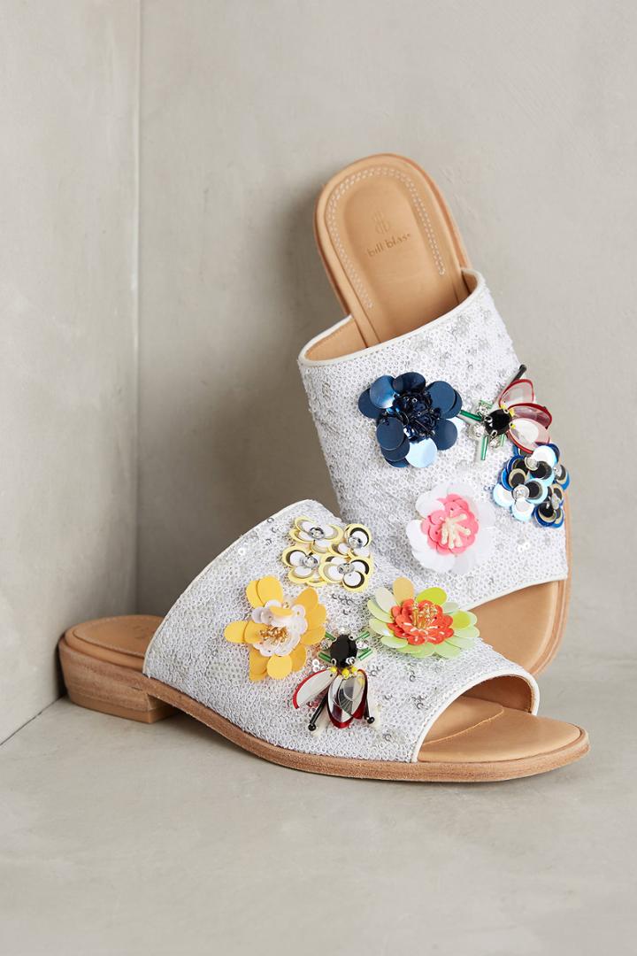Bill Blass Sequin Floral Slide Sandals
