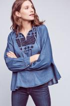 Ne Quittez Pas Embroidered Chambray Pullover