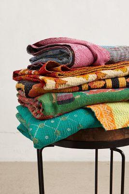 Anthropologie Hand-stitched Kantha Throw