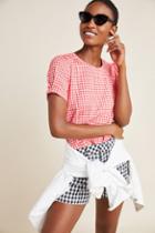 .layered Gingham Puff-sleeved Top