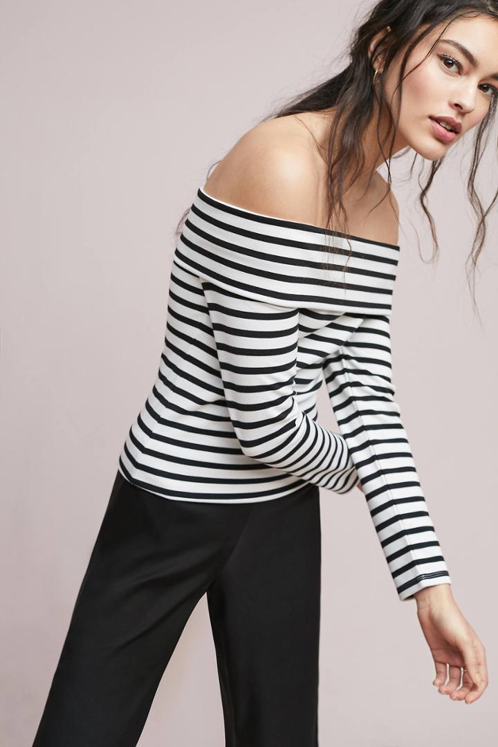 Maeve Alta Striped Off-the-shoulder Top