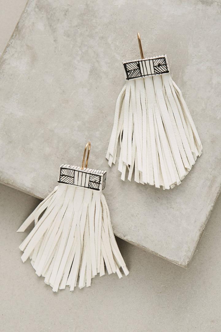 Anthropologie Caged Leather Tassel Earrings
