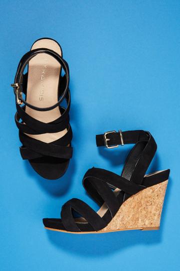 Anthropologie Pyramidis Crossed Strap Wedge Sandals
