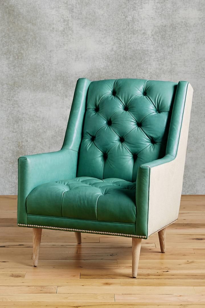 Anthropologie Premium Leather & Belgian Linen Booker Armchair
