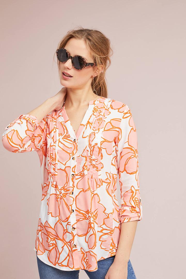 Maeve Pintucked Floral Buttondown