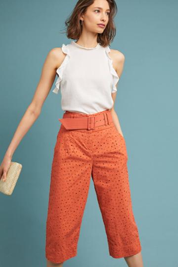 Where Mountains Meet Cropped Eyelet Trousers