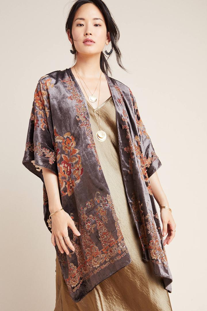 Anthropologie Claudette Burnout Velvet Kimono