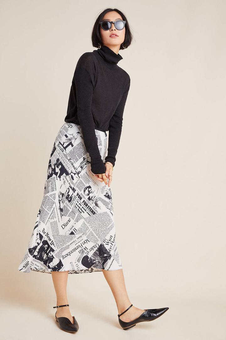 Diane Von Furstenberg Newsprint Midi Skirt