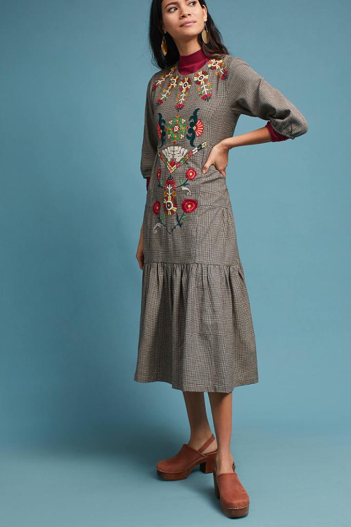 Anouk Grewal Checkered & Embroidered Dress