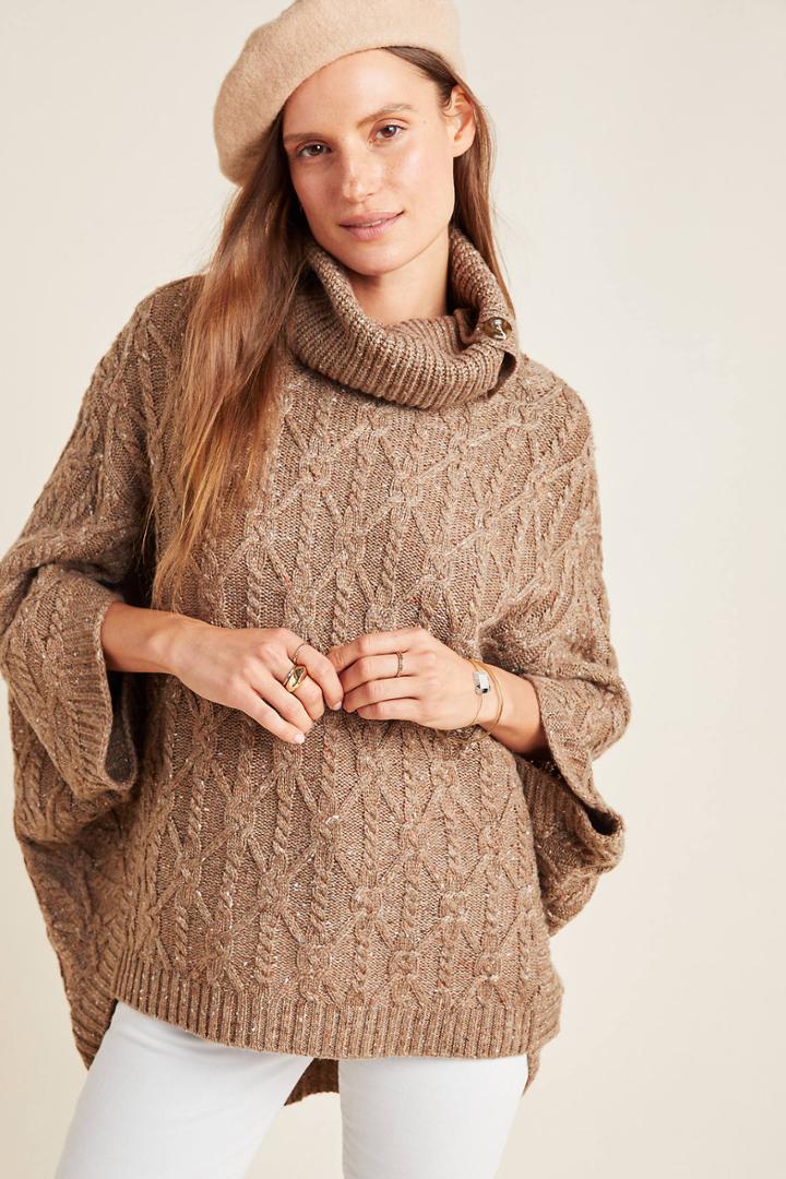 Anthropologie Corinne Cable Knit Poncho