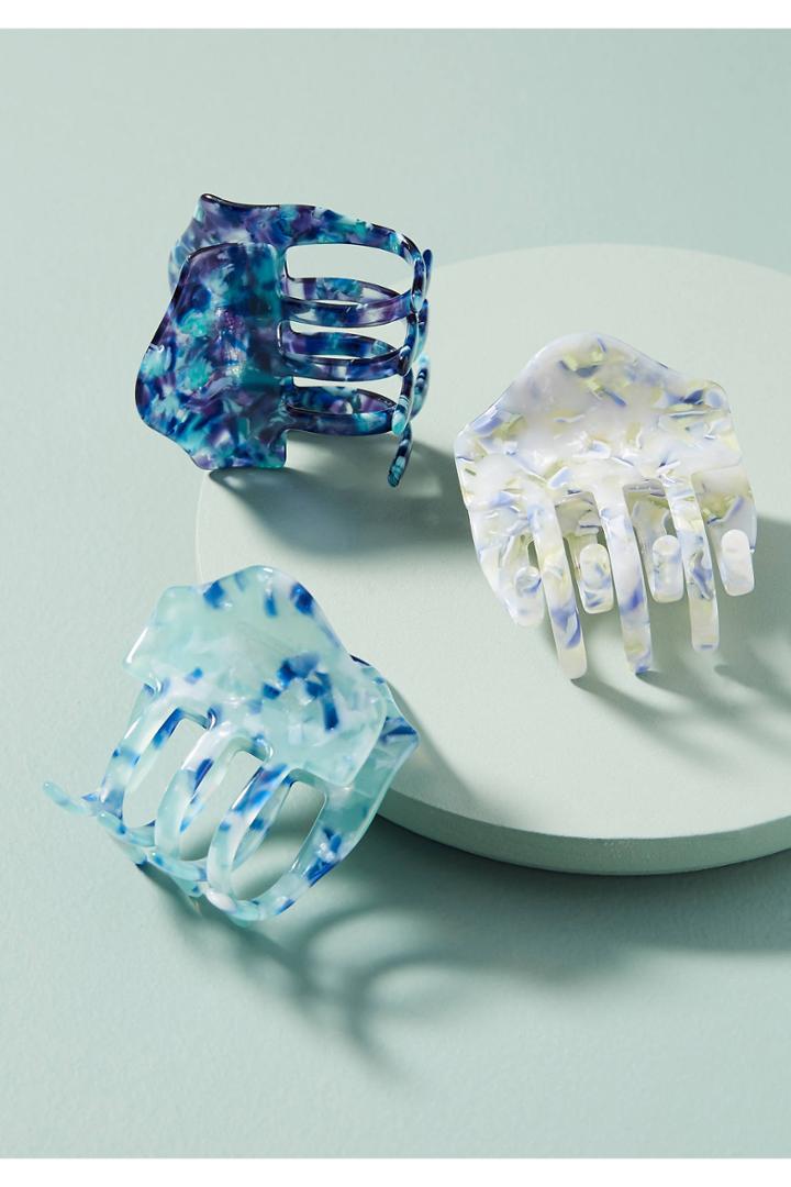 Anthropologie Scalloped Tortoise Hair Clip Set