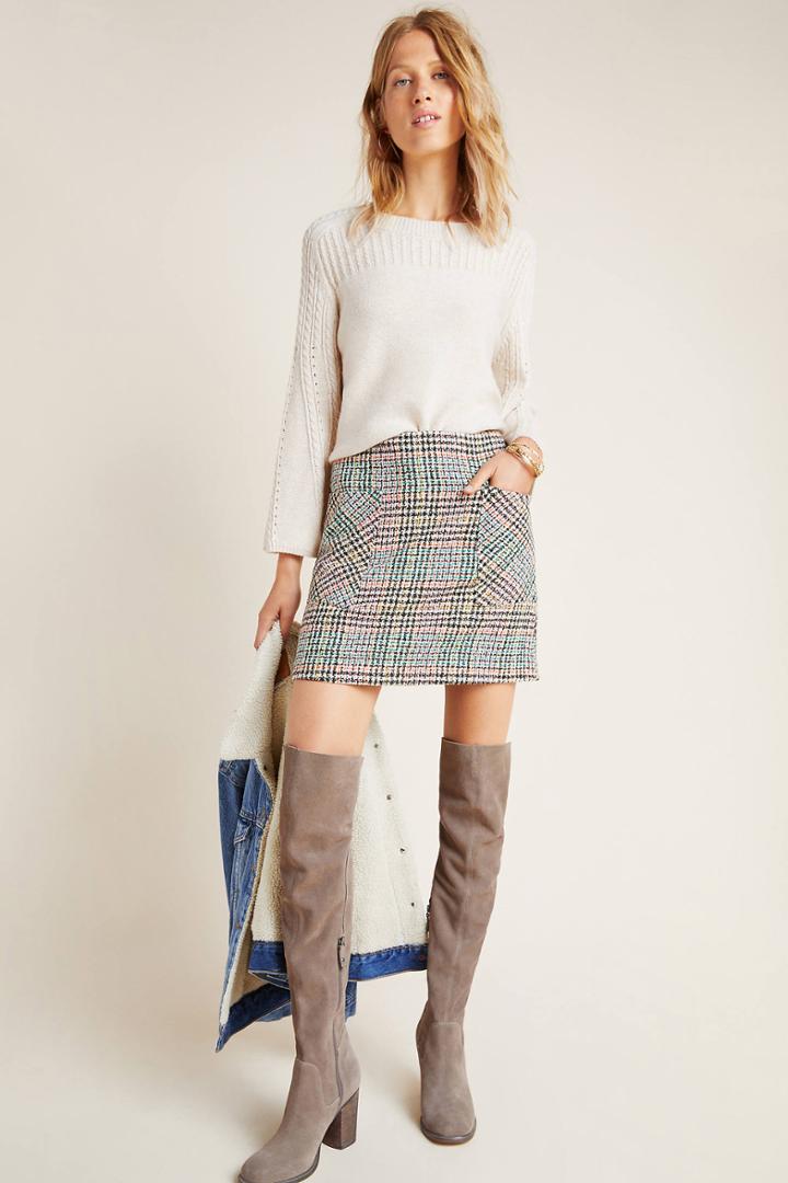 Anthropologie Bijou Plaid Knit Mini Skirt
