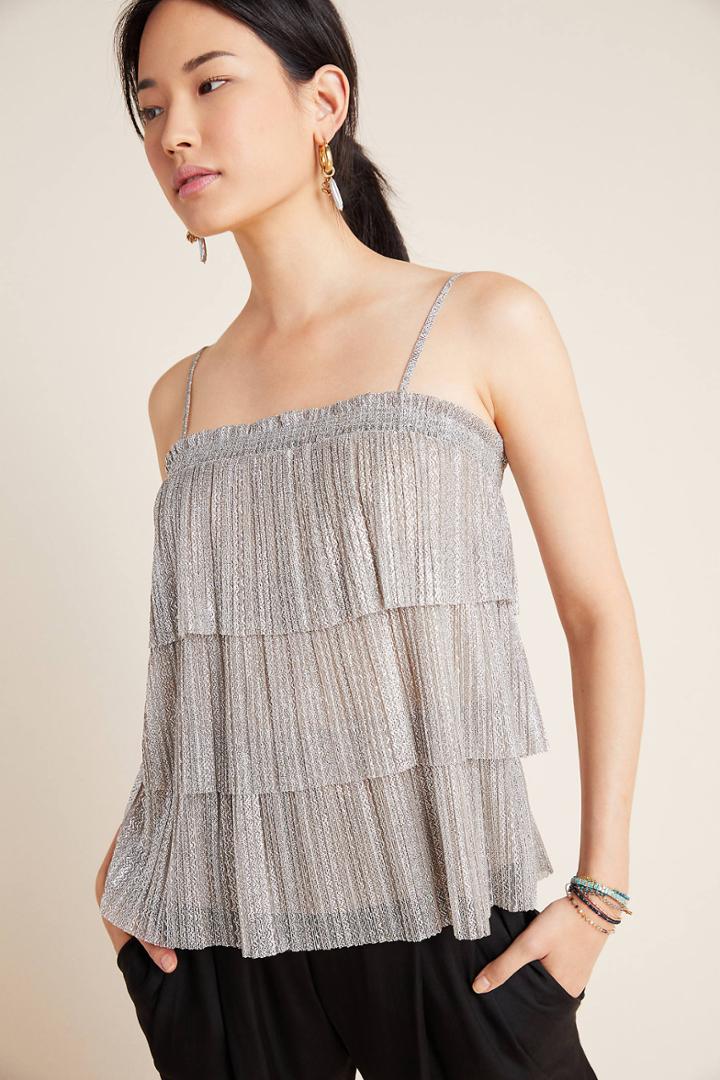 Anthropologie Ivy Metallic Tiered Tank