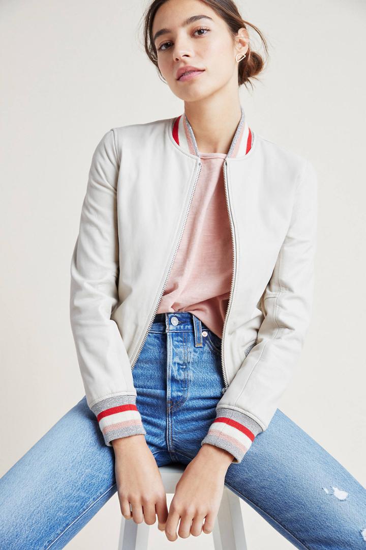 Anthropologie Doma Winona Leather Bomber Jacket