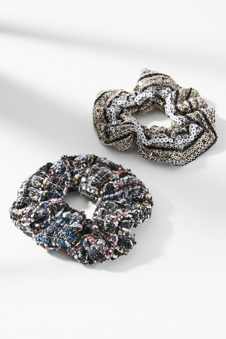 Anthropologie Sequin Tweed Pony Holder Set