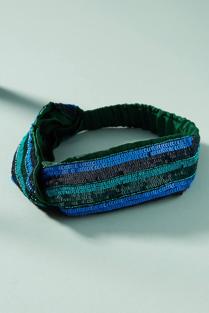 Anthropologie Preppy Sequin Striped Headband
