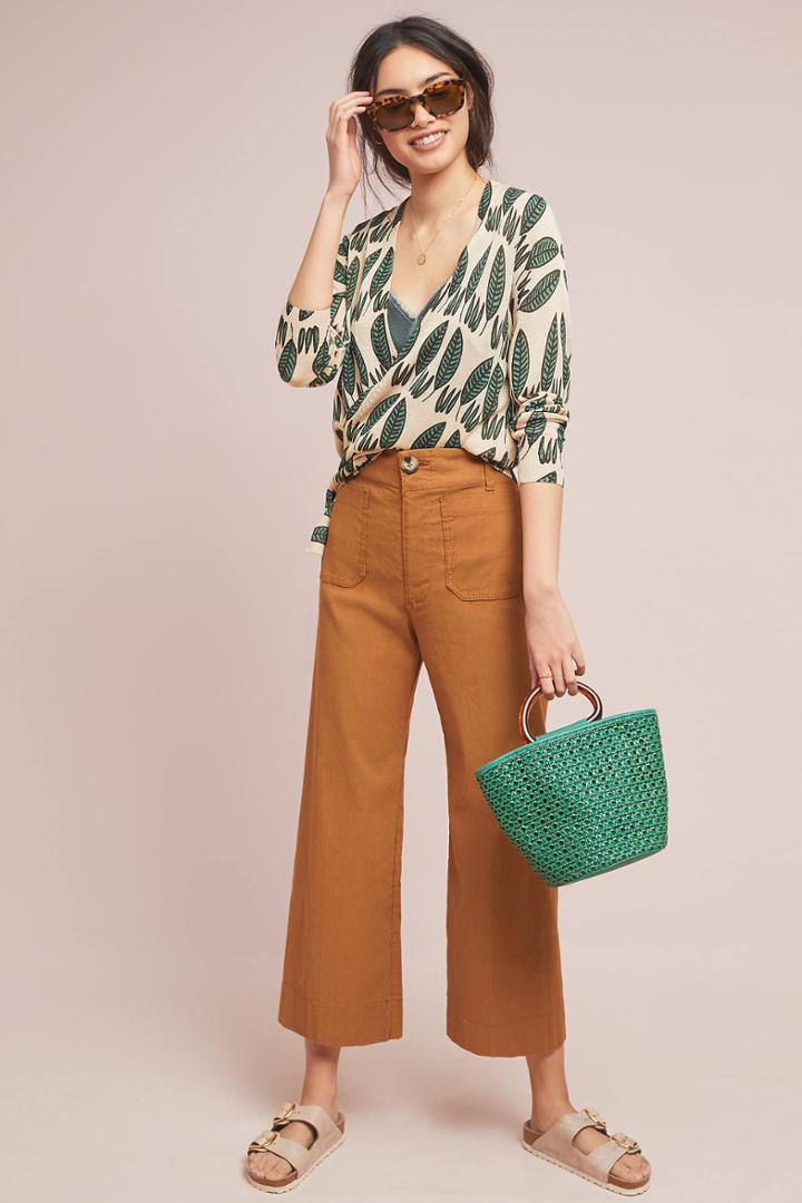 Pepaloves Leaf-printed Wrap Sweater