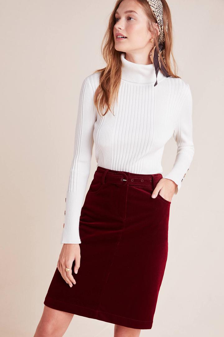 Suncoo Carole Corduroy Pencil Skirt
