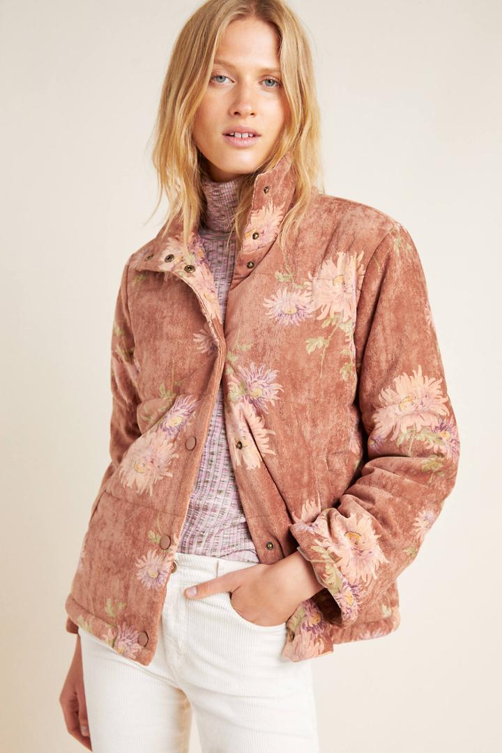 Anthropologie Edie Corduroy Puffer Jacket