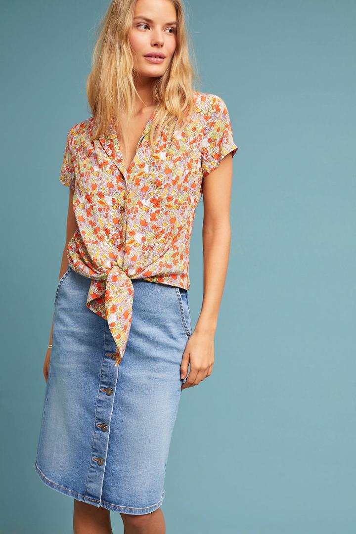 Pilcro And The Letterpress Pilcro Button-front Denim Skirt