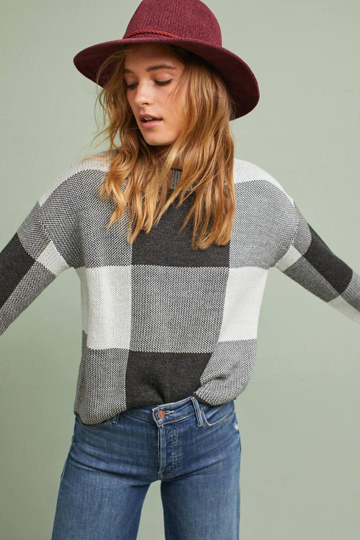 Moth Intarsia Plaid Pullover