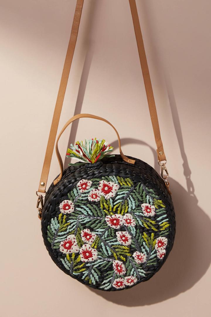 Anthropologie Blooming Raffia Crossbody Bag