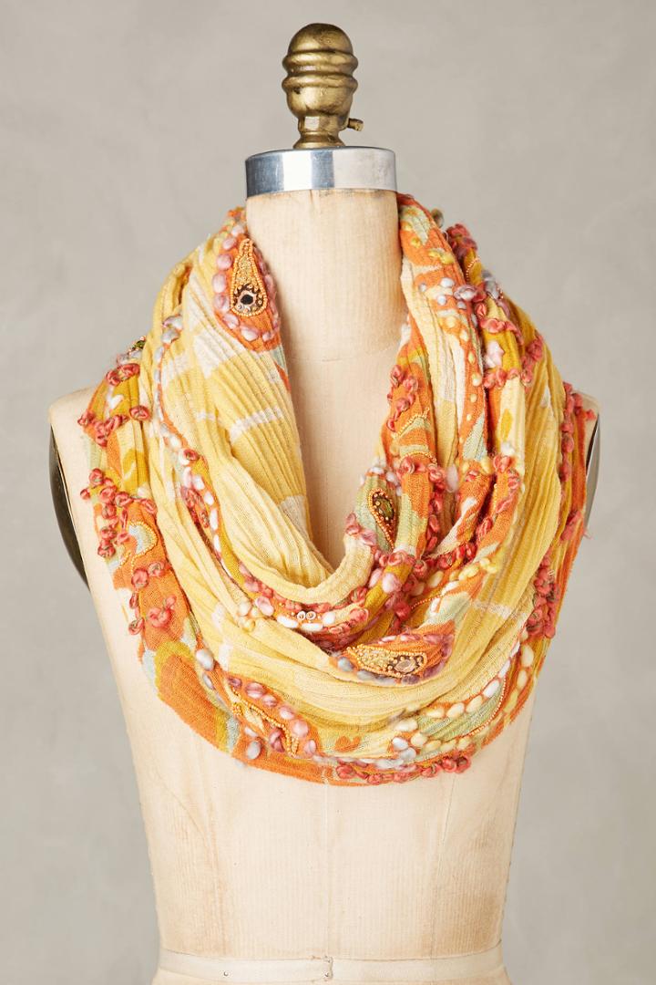 Anthropologie Embroidered Canary Infinity Scarf