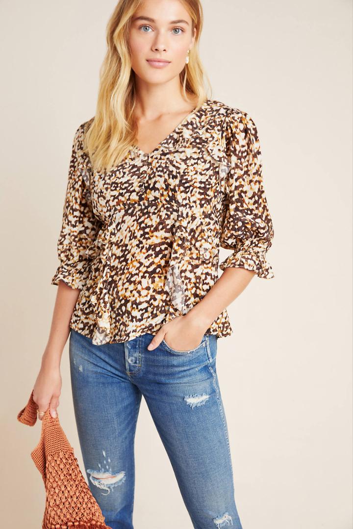 Love Sam Janelle Ruffled Silk Blouse