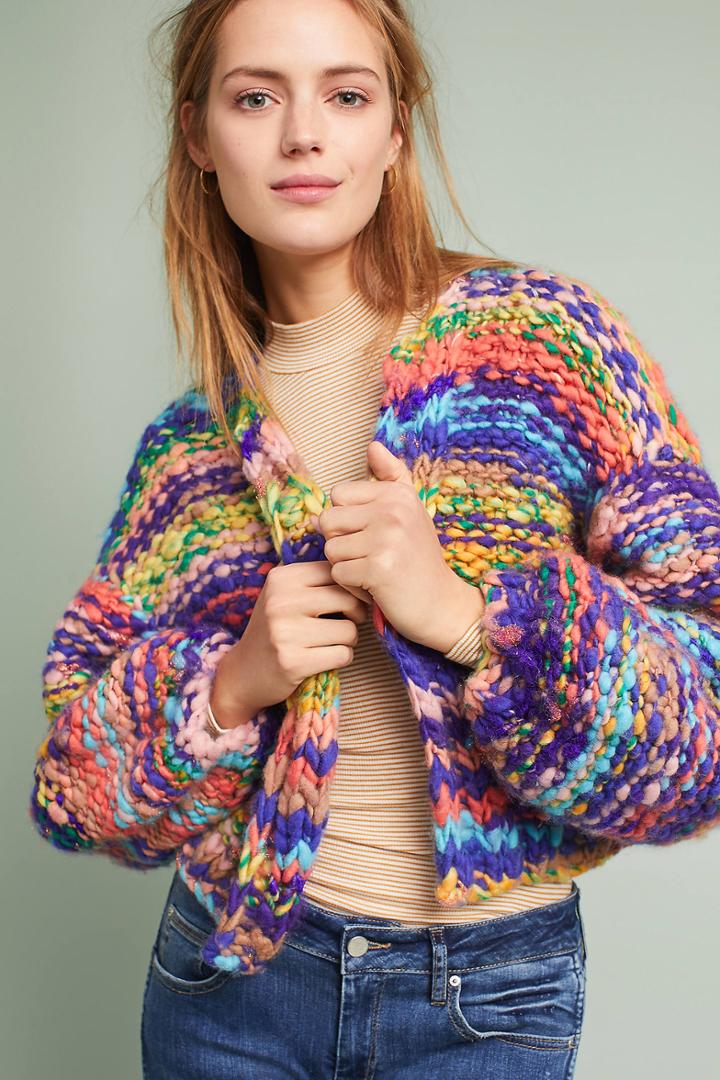 Maeve Rainbow Hand-knit Cardigan