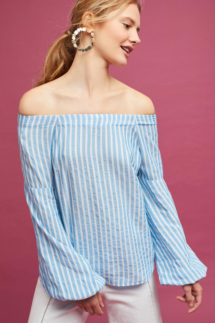 Miranda Dunn Pinstriped Off-the-shoulder Top