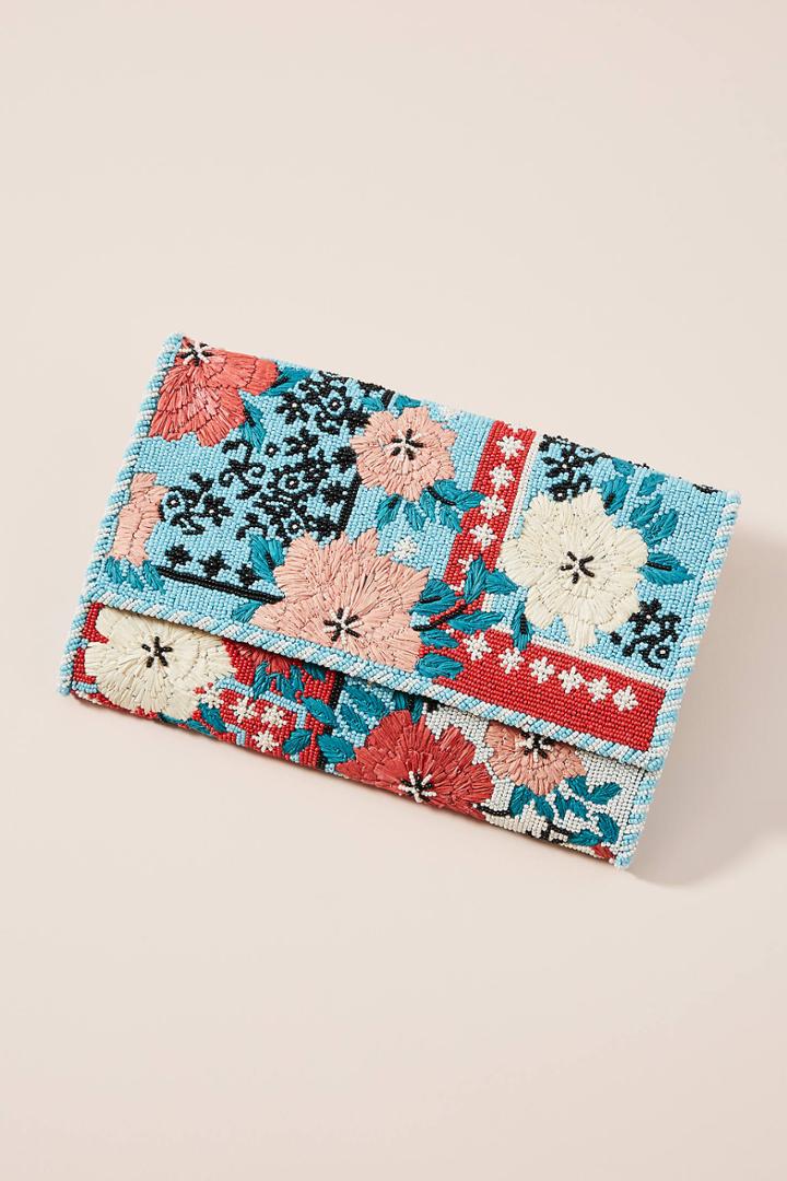 Anthropologie Botanical Garden Beaded Envelope Clutch