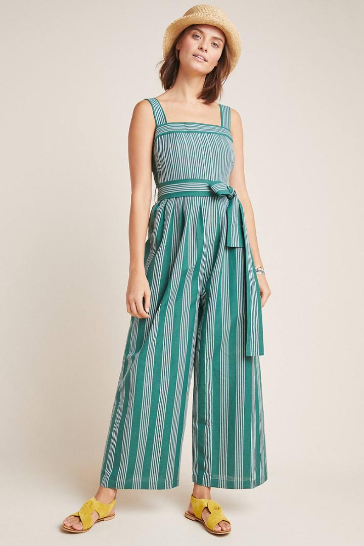 Anthropologie Striped Linen Jumpsuit