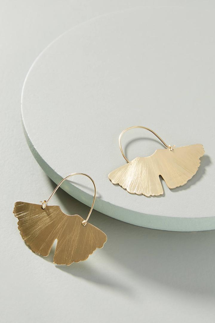 Anthropologie Golden Ginkgo Hoop Earrings