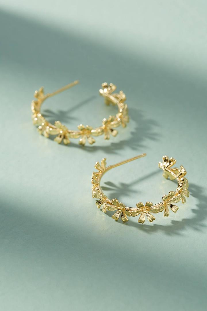 Anthropologie Chain Of Flowers Hoop Earrings