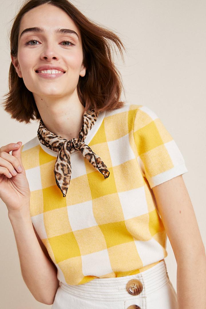 Anthropologie Checked Short-sleeved Sweater