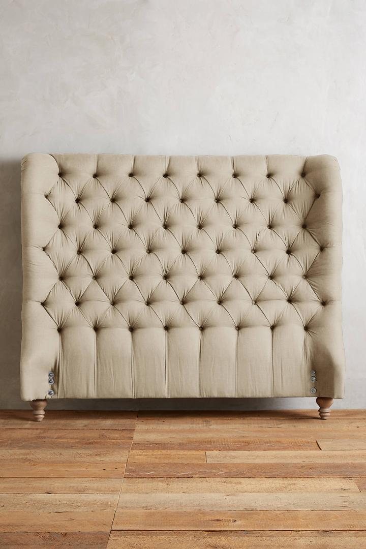 Anthropologie Linen Tufted Wingback Headboard